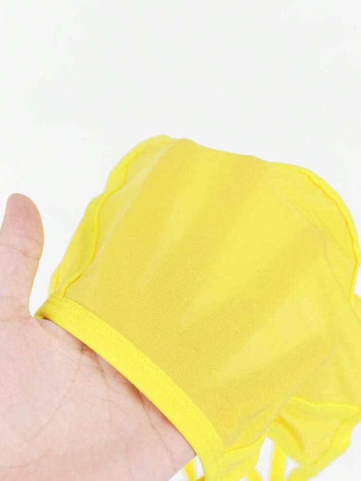 Lace Up Breathable Minimalist Geometric Print Decorative Ring Yellow Thong Underwear